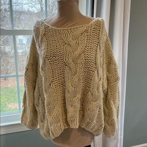 POL Off-the-Shoulder Cream Cable Knit Sweater